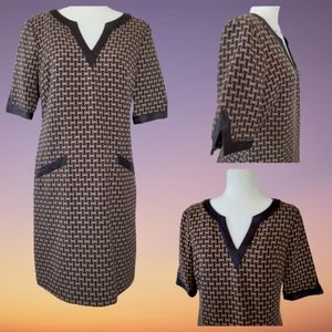 Ivy Blue Brown Shift Dress - Faux Leather Trim Sz 10